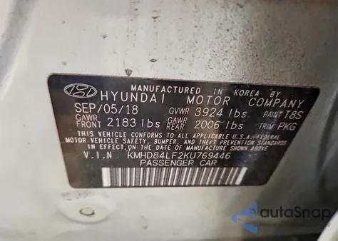 2019 Hyundai Elantra Sel из США, поврежденный, VIN KMHD84LF2KU769446